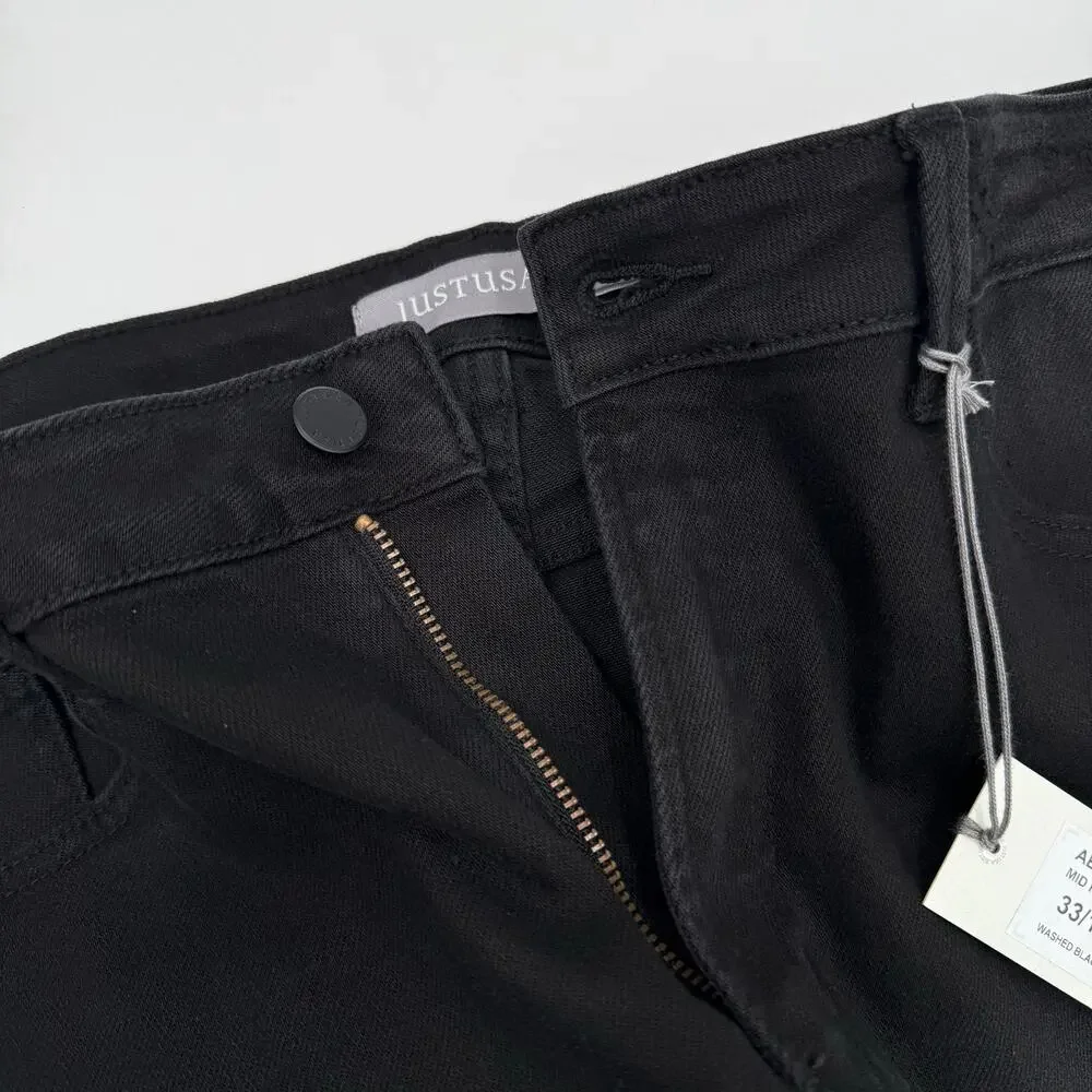 Just USA Jeans Women’s Size 33/16 Black Mid Rise Slim Straight Leg Raw Hem NWT